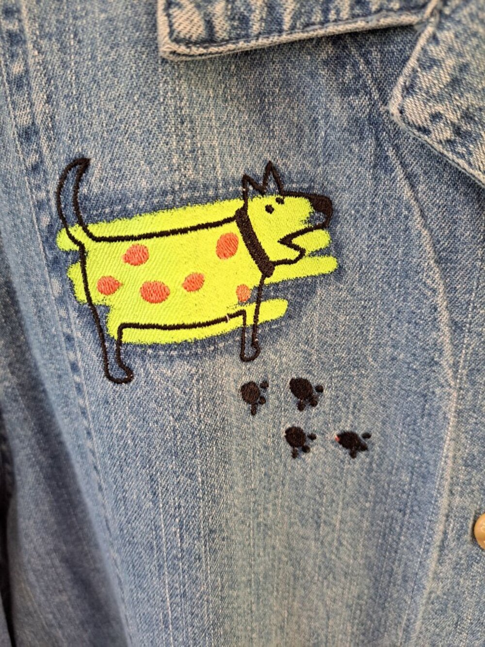 Christopher & Banks Dog Graphic 2 Piece Set Women's Denim Jacket Embroidered L - Picture 2 of 10